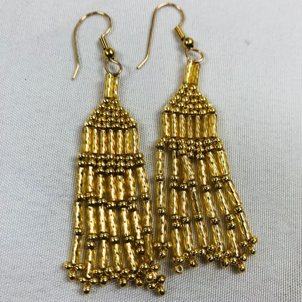 Throwback Gold Beaded Boho Drop Earrings ⭐️